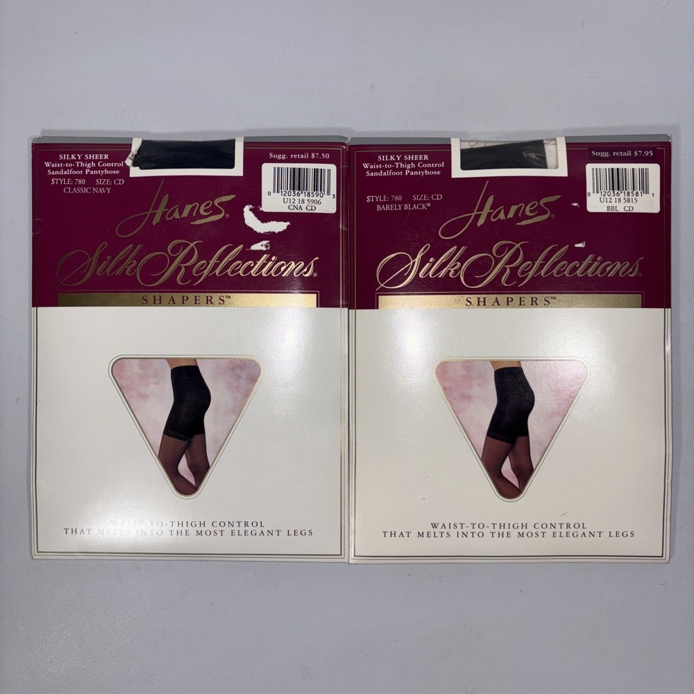 Vintage Hanes Silk Reflections Shapers Pantyhose Lot 2 CD 1991 1993 Navy |‎ BLK